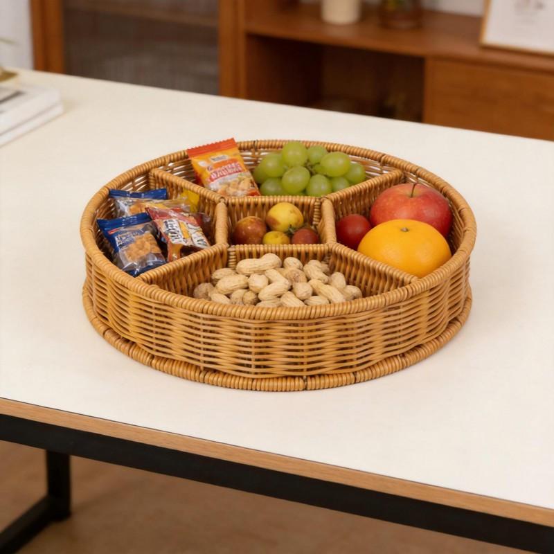 PP Woven Style Divided Fruit Basket Tray Living Room Coffee Table Snack Storage Organiser