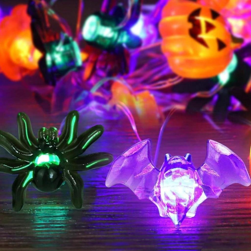 1PC Pumpkin Spider Bat Halloween String Lights 20/30 LED Copper Wire Fairy Lights For Home Porch Party Indoor Festival Decor