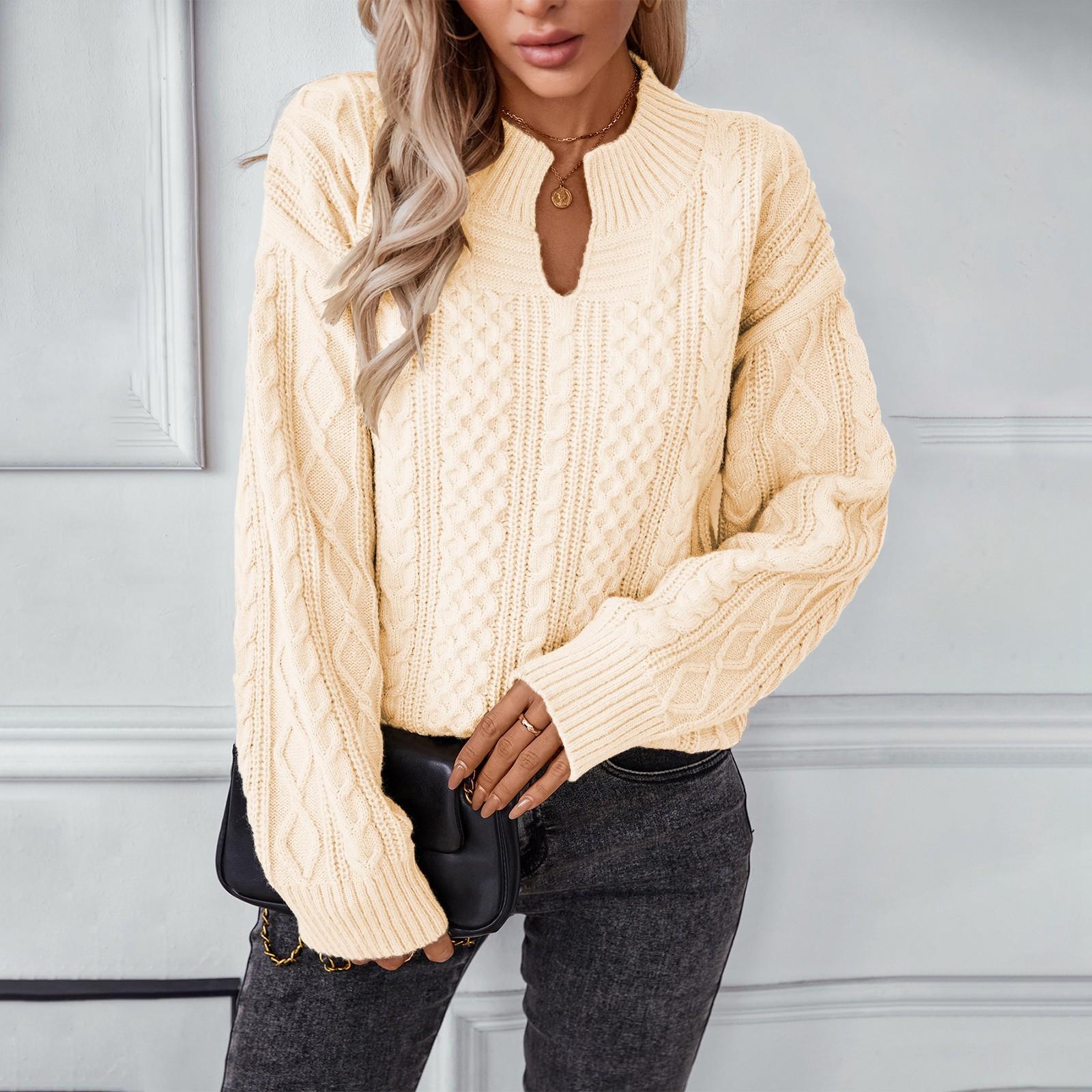 

Женский повседневный модный вязаный свитер с длинными рукавами L бежевый