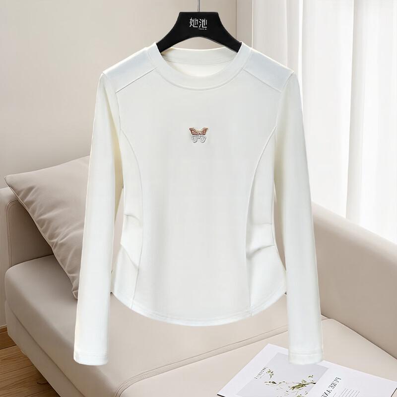 Women s Slim-Fit Pleated Round Neck Long-Sleeve T-Shirt M
