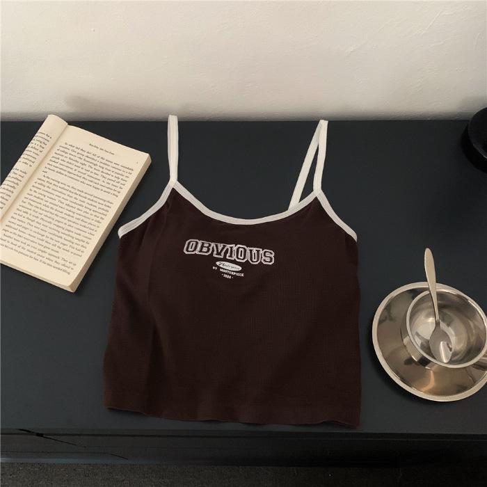 2024 Women's Slim Fit Letter Print Camisole: Sweet & Spicy Style with Chest Pad for Summer