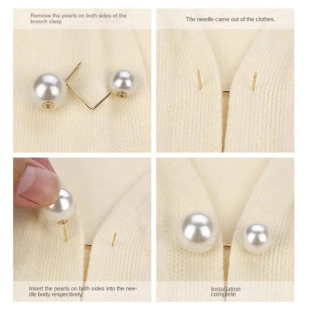 3/6/8PCS Double Head Pin Pearl Brooch Non-Slip Brooches New Waist Fastening Pins  Scarf Fastening