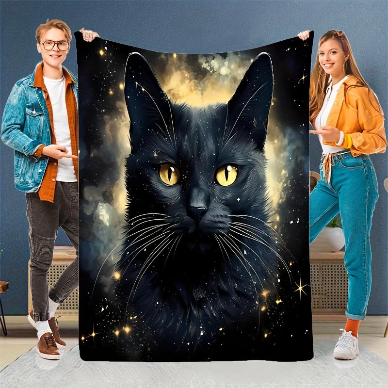 

Cartoon black cat-themed pattern Flannel printed blanket suitable for all seasons suitable for living room office sofa travel 75x90cm28x39in