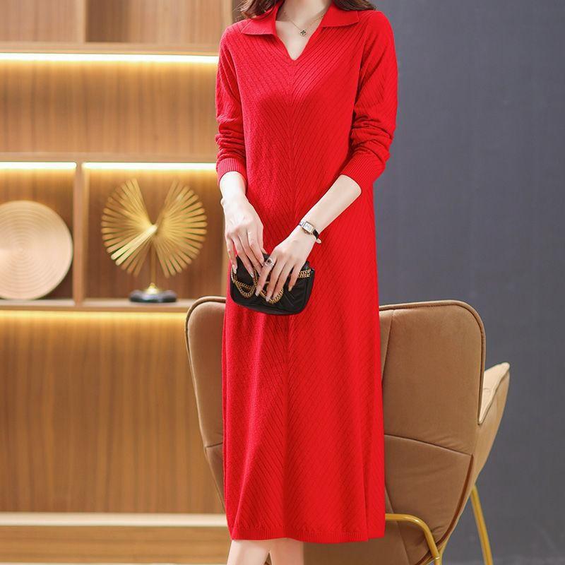 Large size new sweater skirt fat mm mother dress medium and long medium and wide too autumn and winter knitted bottoming shirt
