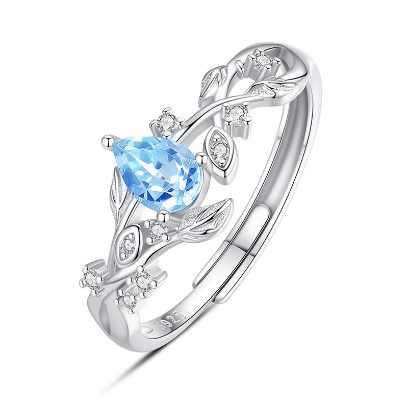 S925 Silberring Damen Lorbeerzweig Natürlicher Kristallstein Offener Mund Hand Schmuck Weißgold plattiert Nischen Design Sinn Tägliche Schmuckstücke Geschenk