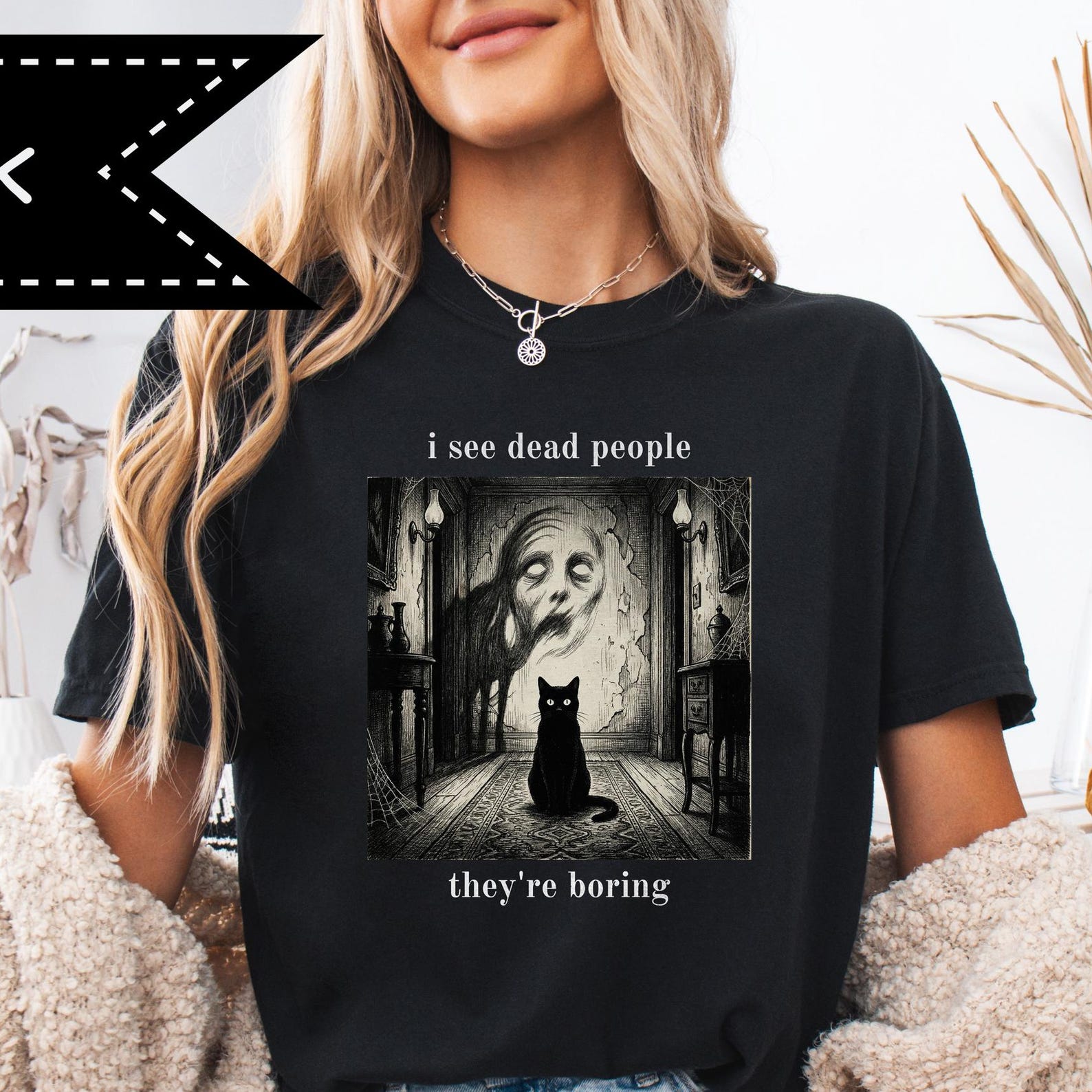 I See Dead People They re Boring, Black Cat Grunge Tee, Cat Lover Gift 2XL