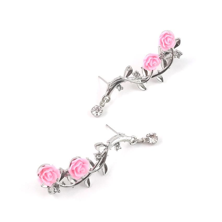 Personalized Women's Rose Branch Alloy Ear Clip Earrings