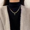 Punk Clavicle Square Green CZ Pendant Female Gold Color Stainless Steel Flat Snake Chain Choker Necklace for Women Jewelry Gift