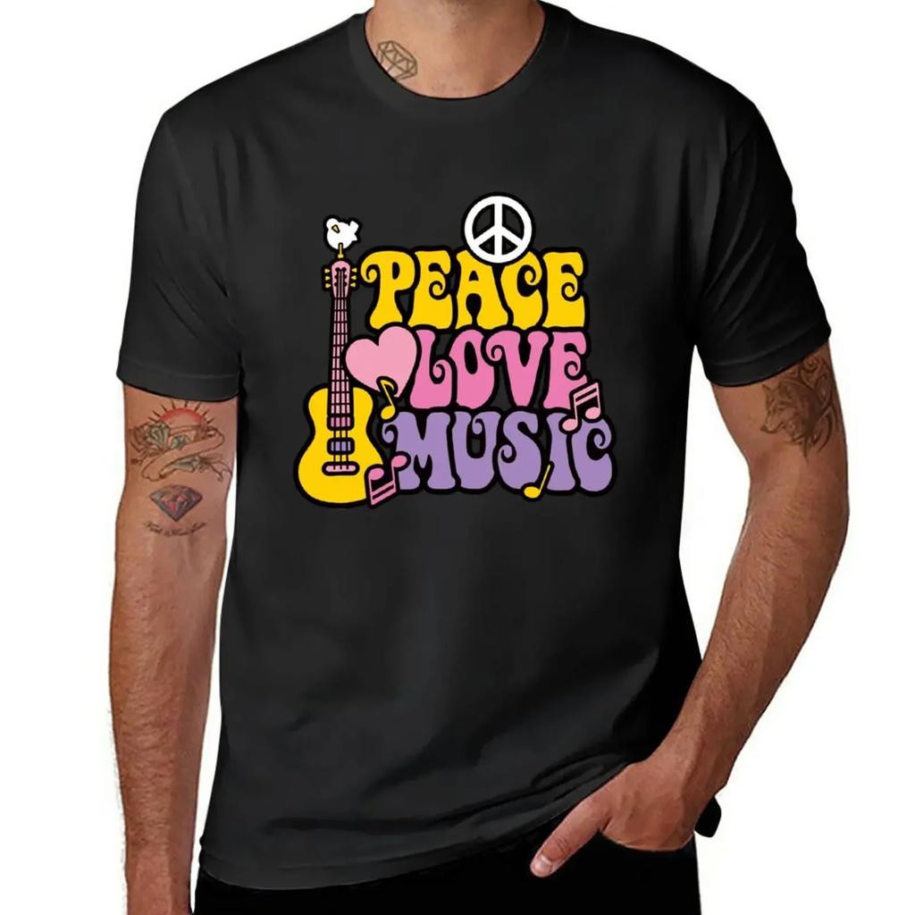 Peace, Love, Music T-Shirt heavyweights summer tops aesthetic clothes men t shirts