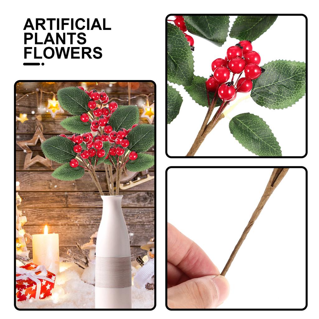 5Pcs Artificial Berry Stems Realistic Fake Berry Branches Christmas Tree Wreath DIY Decorations Holiday Garland Ornament