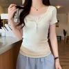 Fake Two-piece Front Shoulder Short-sleeved T-shirt Women's Summer New Slim-fitting and Thin Sweet Spice Girl Short T-shirt Top Ins