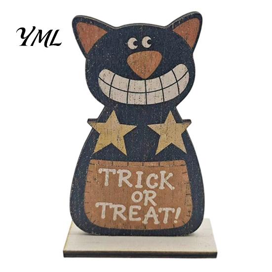 Natural Craftsmanship Gifts Cute Halloween Black Cat Pumpkin Skull Decor, Vintage Boo Wooden Sturdy Decorative Accents Signs, Tabletop Decoration for