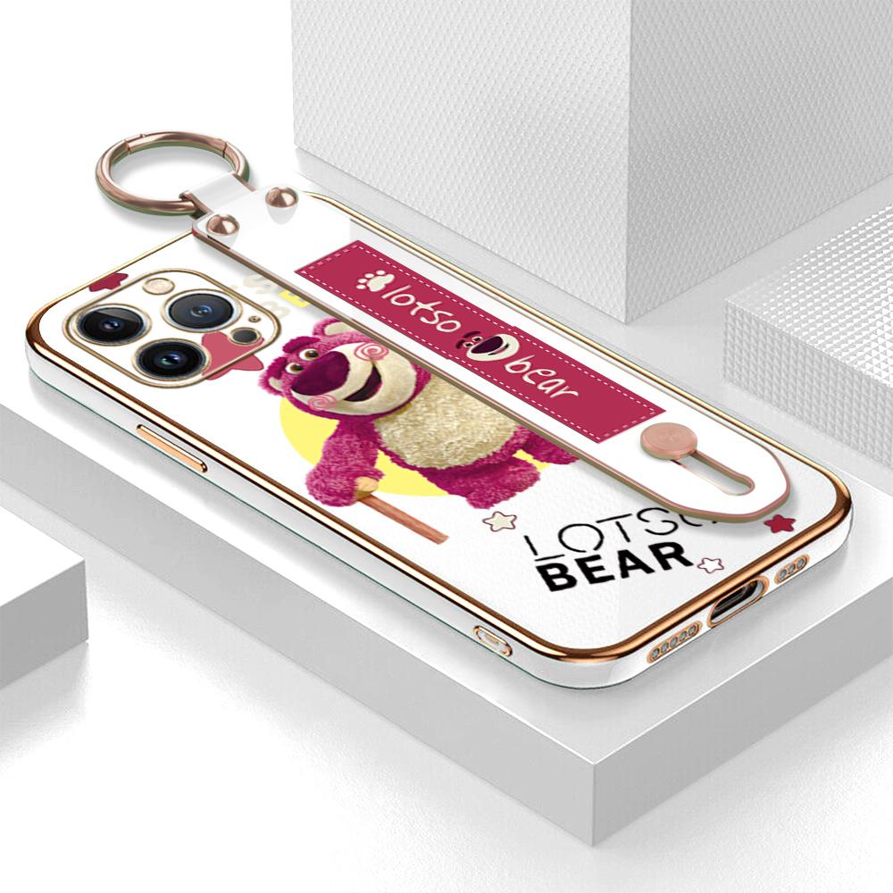 

(С браслетом) Мягкий чехол для телефона с квадратным краем и рисунком Микки и Минни Маус, роскошный чехол из ТПУ для iPhone Motorola OnePlus