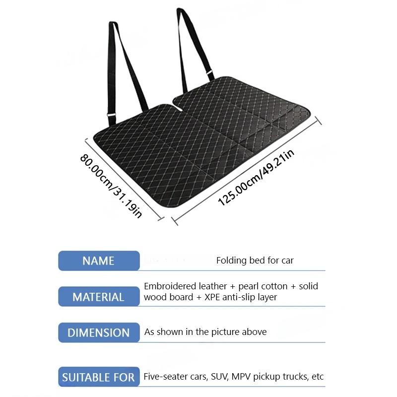 Car Travel Bed for Rear Seat Foldable Sleeping Pad for Car Traveling Wear-Resistant PU Travel Mattress for Suv Sedan