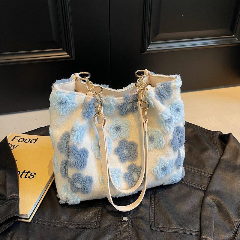 

Плюшевая сумка для женщинБольшая вместимость Зимняя Повседневная Универсальная Одноплечевая Сумка для Шопинга Сумка-тоут синий