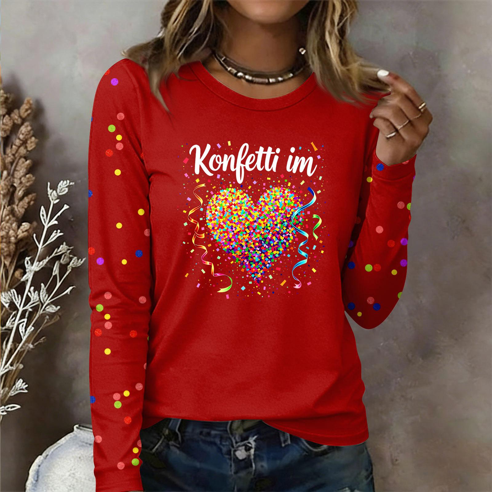 

Women s Long Sleeved Shirt Confetti In The Heart Carniva LBarrel Night Confetti Shirts XXXL червоний