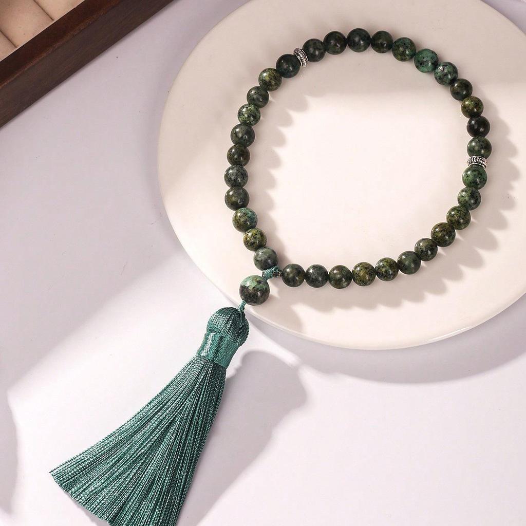 Cosmic Sailing Natural Crystal Bracelet with African Pine Prayer Beads - 33 Beads Double-Loop Design