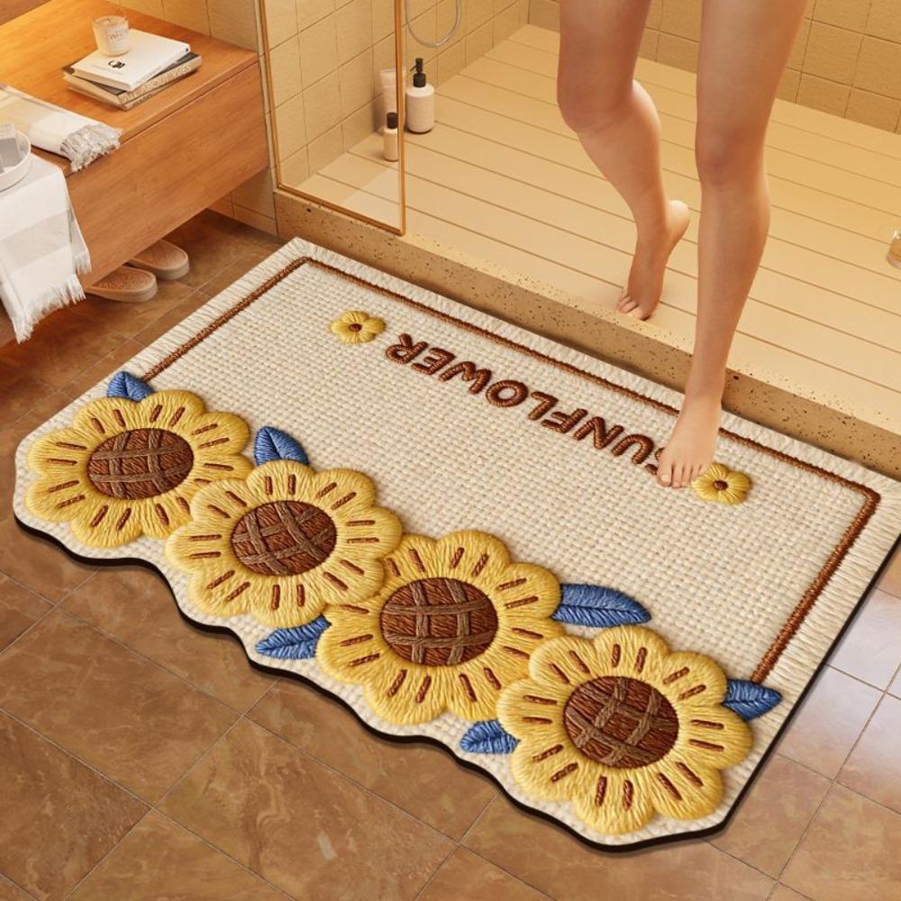 Roses/Sunflowers Bathroom Carpet Soft Floor Mat Creativity Entrance Carpet Table Bedside