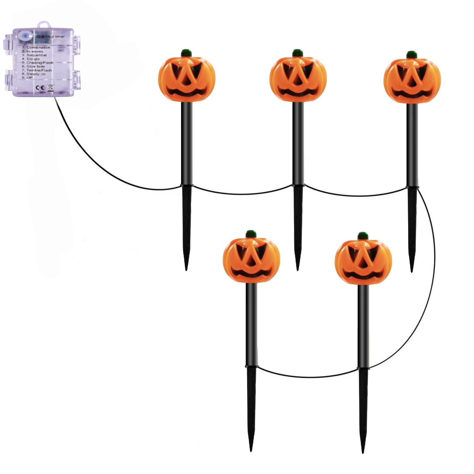 

Набор из 5 гирлянд с солнечными фонарями-тыквами - Оранжевые Хэллоуинские украшения для прохода для уличных Хэллоуинских дворовых экспозиций One Size