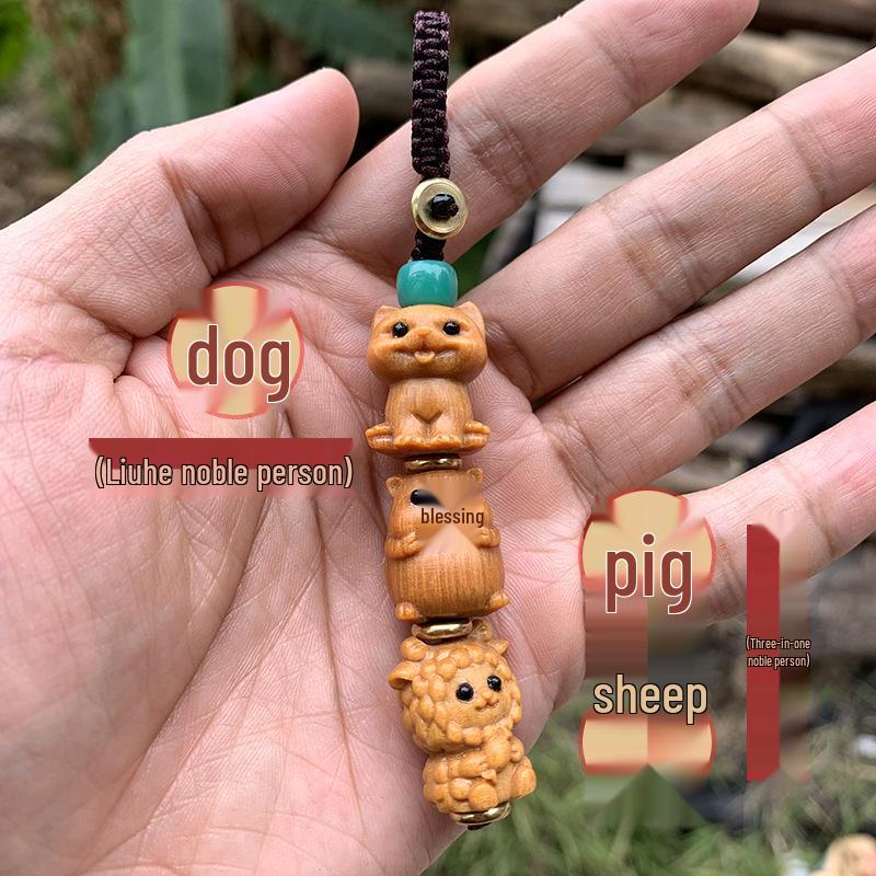 Twelve Zodiac Green Sandalwood Phone Charm - Cute Cartoon Pendant for Bags and Accessories