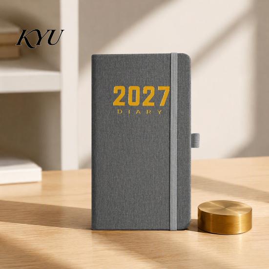 Leather Bound Journal 2027 Daily Planner with PU Cover, A6 Pocket Size Weekly Planning Notepad Agenda, Portable Notebook Pen Holder for Efficient Time