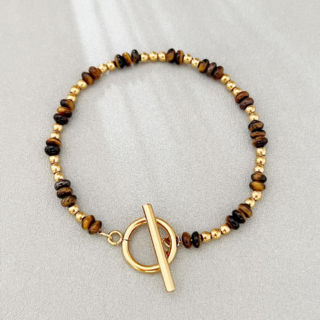 Handmade Bohemian Stone Bead Bracelet with Stainless Steel Chain for Women