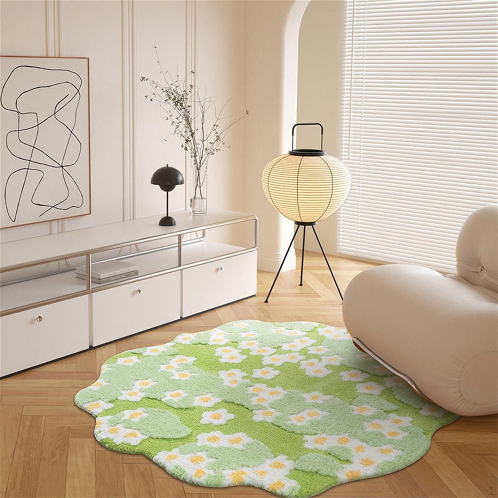

Bedside Rug Floor Carpet Sofa Mat Irregular Soft Washable Area Decorative for Green Flowers