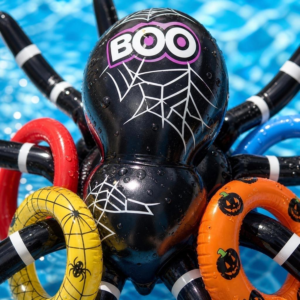 Inflatable Spider Ring Toss Game Set with Large Spider and Multiple Toss Rings for Indoor Outdoor Party Activities Halloween Event Decorations