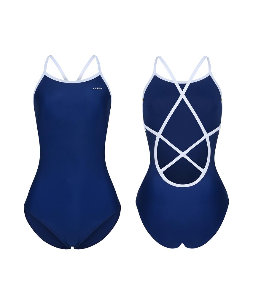 Jeteseu Women'S Hydroglide Cross Deep Teardropback One-Piece Swimsuit Navy L9A6052