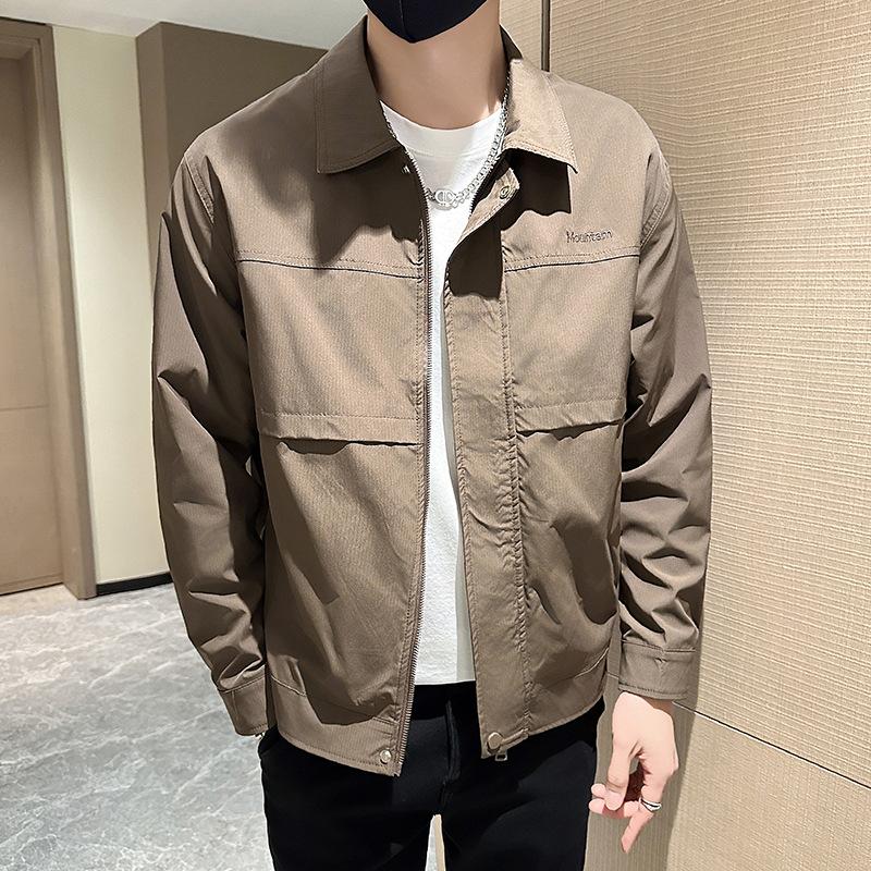 Men'S Coat Spring New Lapel Handsome Tooling Youth Jacket Versatile Fashion Trend Top Coat
