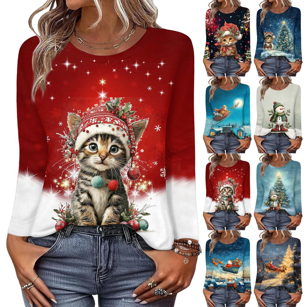 Košile s dlouhým rukávem pro ženy Roztomilý potisk Grafika Trička Halenky Běžné Velikosti Zásadní topy Pulovr