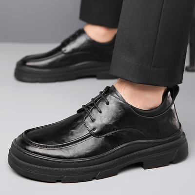 Sapatos casuais de couro masculinos com cadarço, plataforma de sola alta, sapatos de escritório pretos, sapatos formais para festa de casamento, sapatos masculinos oxfords