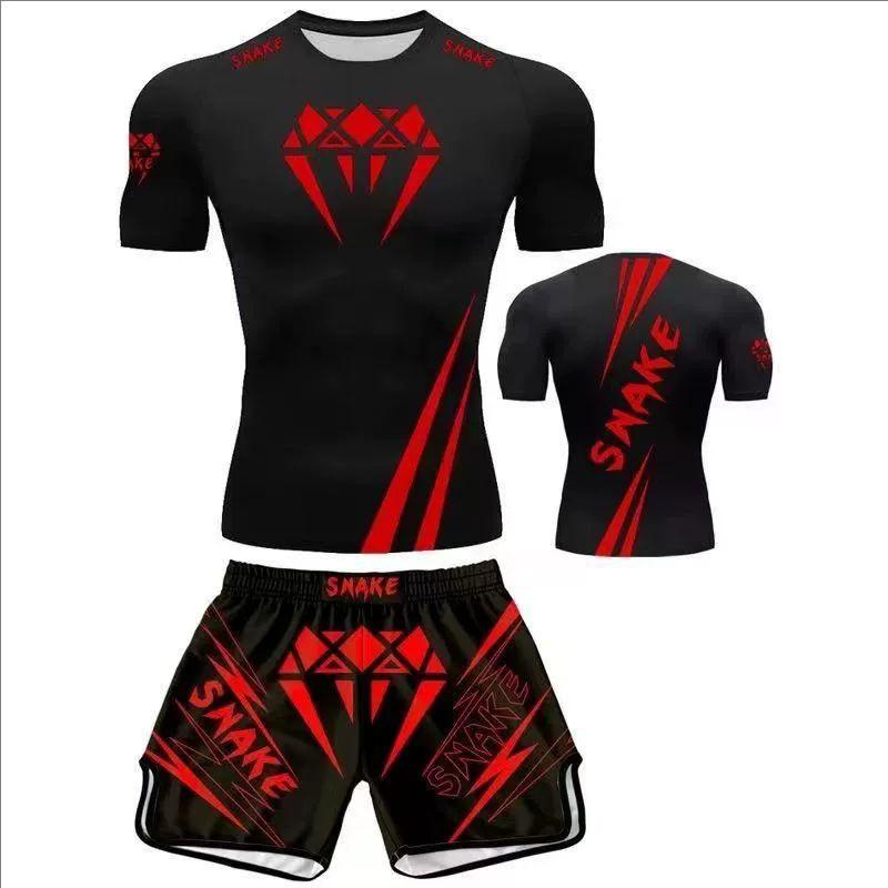 MMA Training Set Mens Short Sleeve Shorts Sanda Boxing Muay Thai Combat Sports Gym Workout