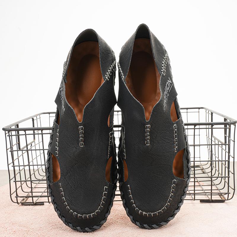 

Мода 2024 года, мужские сандалии из натуральной кожи, летние новые мужские сандалии большого размера, мужская повседневная обувь, модные сандалии, тапочки, большие размеры 38-46 46 чёрный