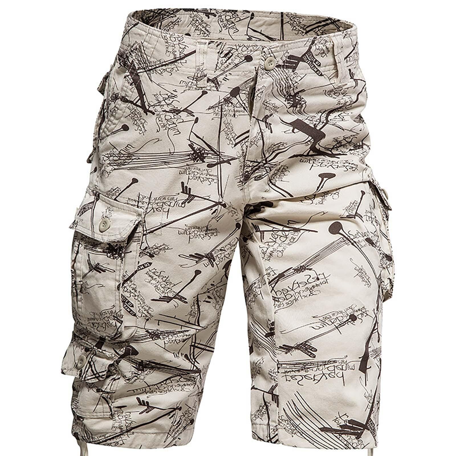 

Men s Loose Casual Buckle Shorts Outdoor Multi-Pocket Shorts 32 бежевый