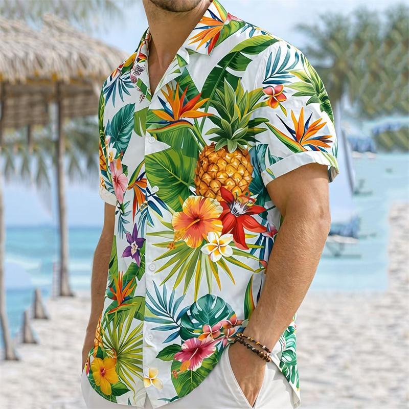 2026 New Fashion Pineapple Print Shirt Men's Summer Shirts Short-Sleeve Shirts for Vacation and Travel