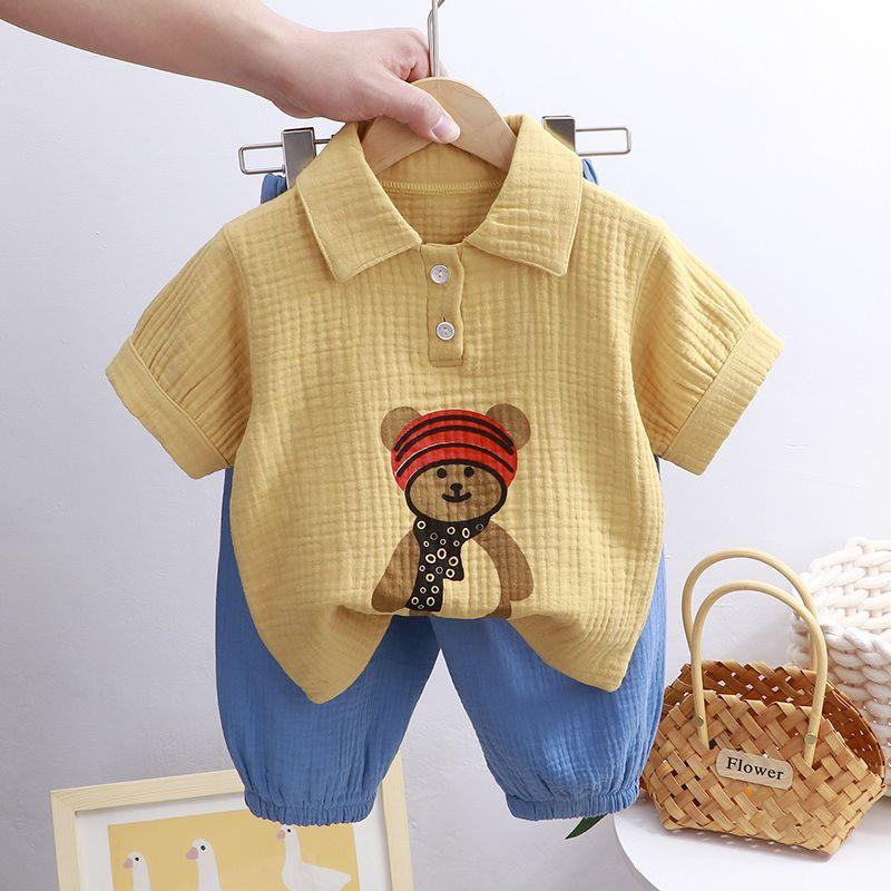 Children's Polo Shirt Set Summer Unisex Baby Air Conditioning Suit Two-piece Set Lapel Summer Style