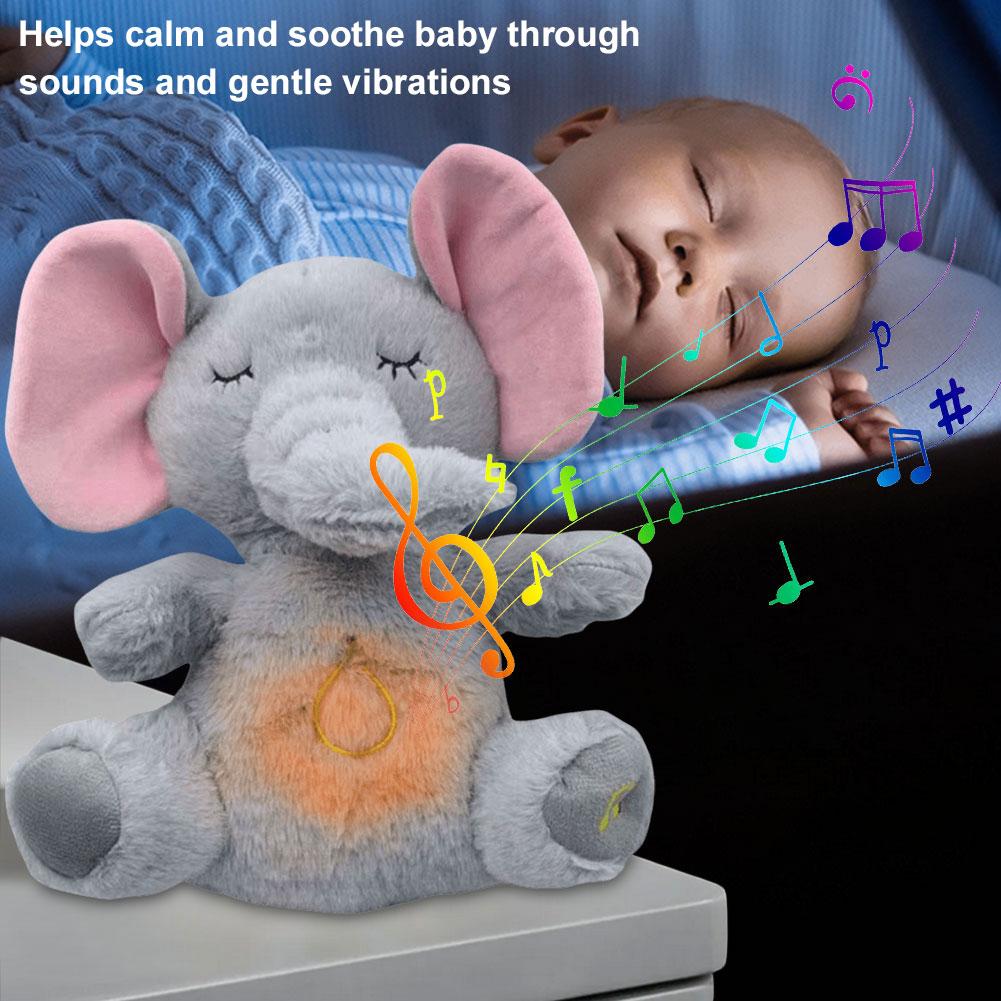Cute Animal Comfort Doll with Music Lights Rhythmic Breathing Motion Plush Stuffed Animal Musical Baby Toy for Newborn Infants