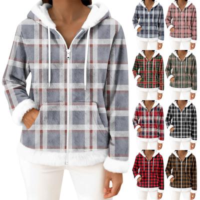 Damen Freizeitmode Langärmiger Fleece-Kapuzen-Cardigan mit Reißverschluss
