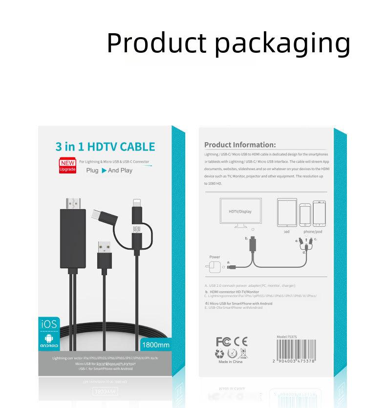 Cablu Lightning HDMI Trei-în-Unu pentru Proiecție Ecran pentru iPhone