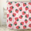 Cute Strawberry Shower Curtain for Kids Girls Bathroom,Girly Fruit Flower Fabric Shower Set  Fun Aesthetic Restroom Decor