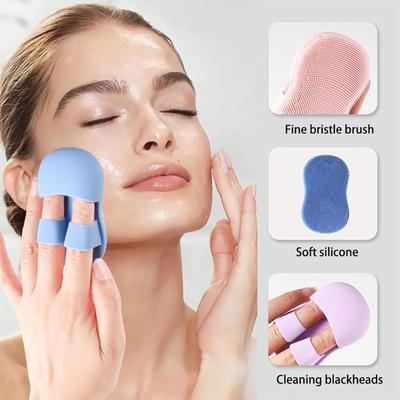 Zweiteilige Gesichtsreinigungsbürste aus Silikon. Sanftes Peeling zur Tiefenreinigung der Poren und Entfernung von Mitessern.. Handheld-Design für das Gesicht. Weich und hypoallergen