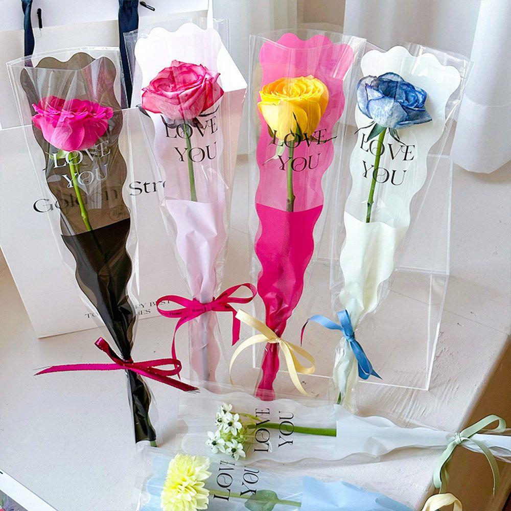 50Pcs Clear Flower Wrapping Bag LOVE YOU Print Single Flower Bag Floral Packaging