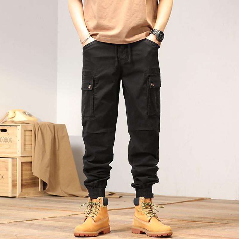 

Men s Overalls Loose Retro Pants Men s Trendy Brand Loose Tied Feet Versatile High-end Men s Casual Pants 29 чёрный