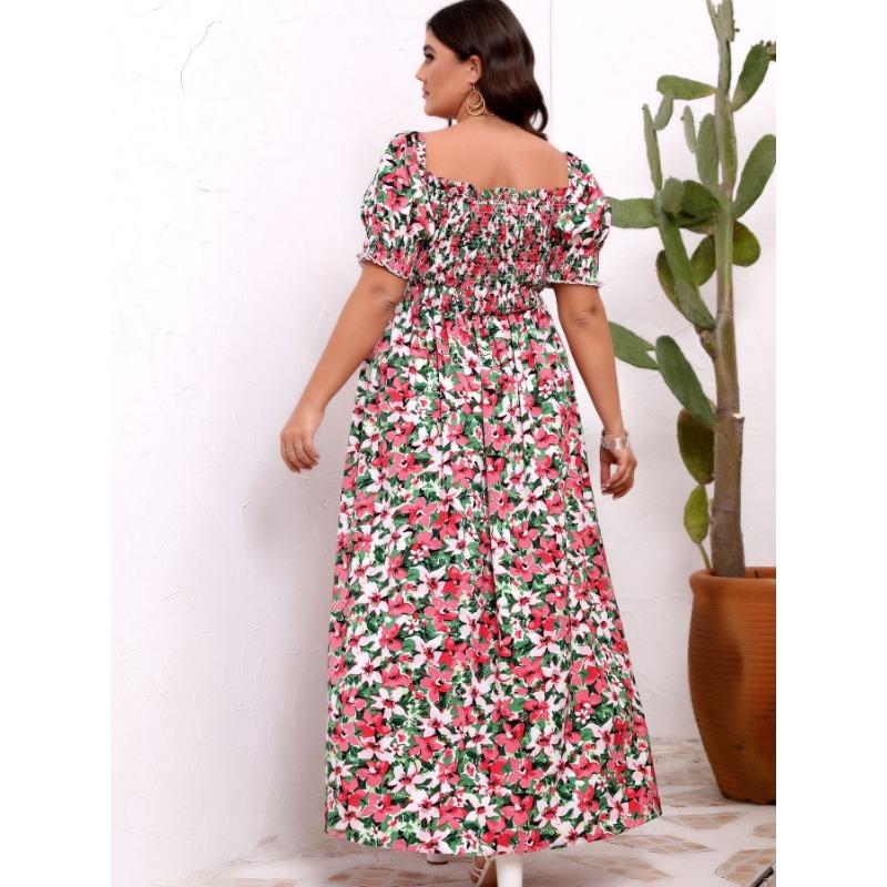 Big Size Women's Summer Floral One Shoulder Waist Slim Dresses