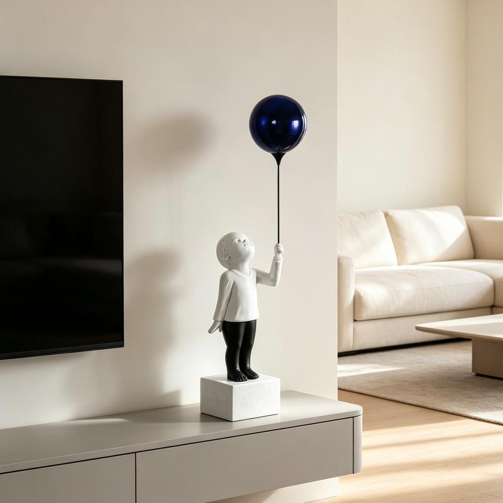 Boy Figurine with Balloon Nordic Style Ornament Minimalist for Entryway, Cabinet