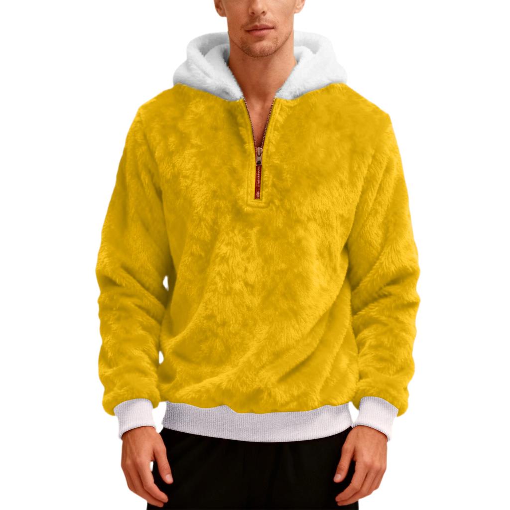 Pánská plyšová mikina s kapucí a polovičním zipem