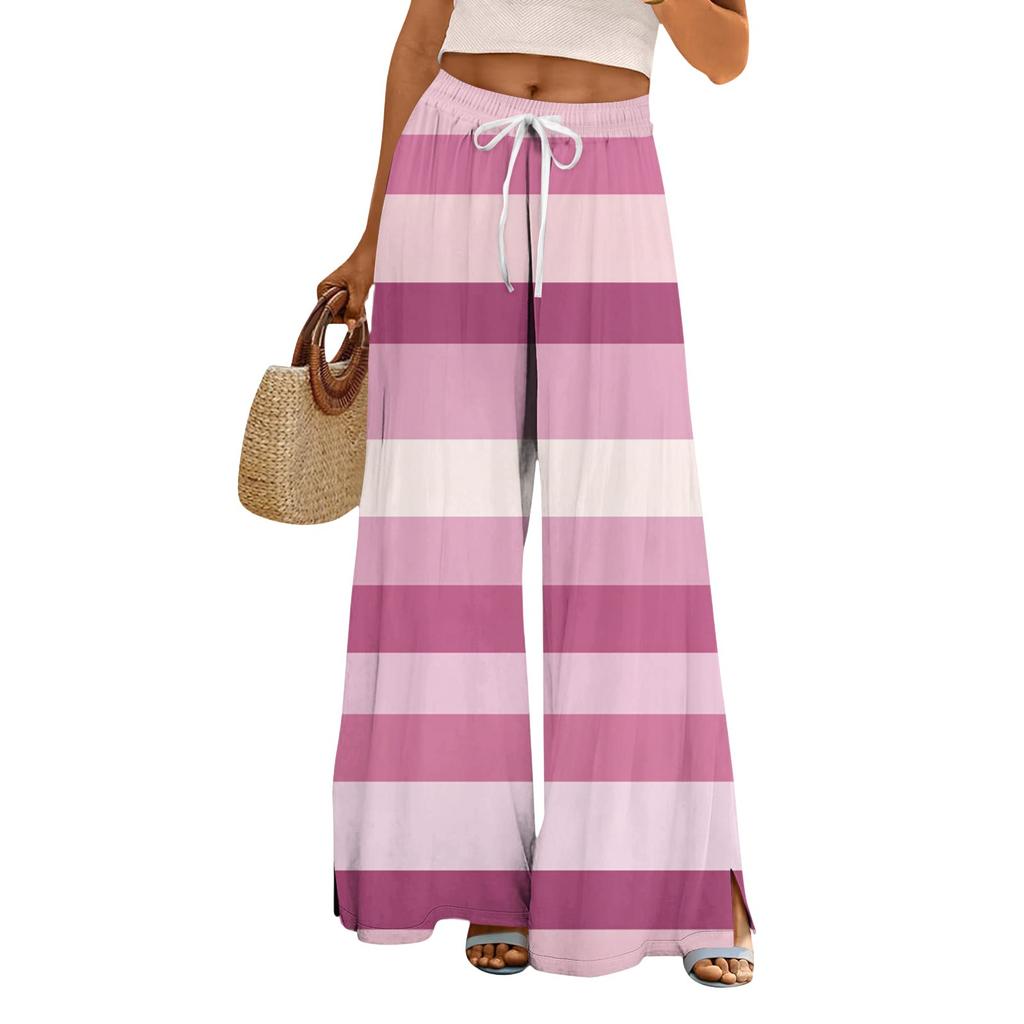 Damen Bedruckte Weitbeinige Hosen mit Taschen Hohe Taille Kordelzug Lockere Freizeit-Hosen