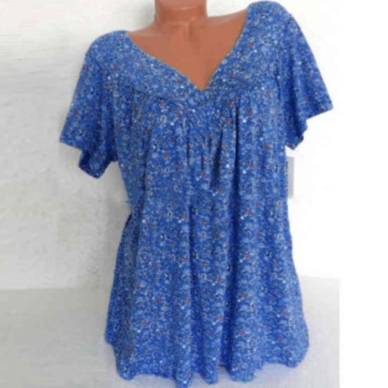 Women T-shirts V Neck Breathable Plus Size Flower Print Summer T-shirts for Daily Wear
