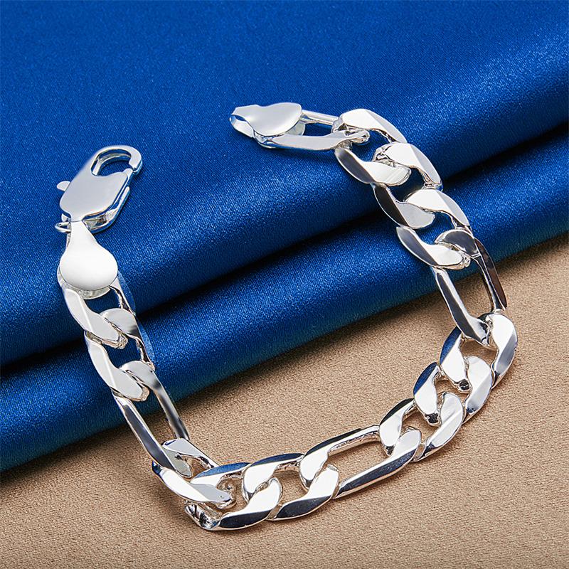 925 sterling silver 8-inch 12mm Figaro bracelet fashionable men's and women's party hip-hop accessories